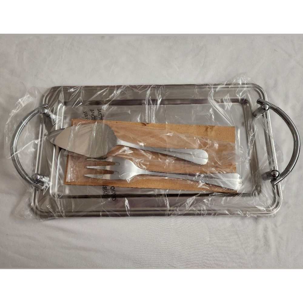 Brand New ULTA Beauty STAINLESS STEEL 3 PC SERVING SET 8x14 TRAY & Utensils